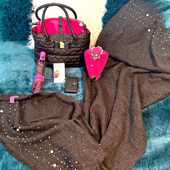 Betsey Johnson Accessories - BETSEY JOHNSON BUNDLE purse Wallet Bracelet Necklace Bag charm Umbrella Shawl